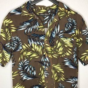Milano Bay brown tropical button down camp shirt